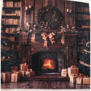 Kate Photo Christmas Fireplace Backdrop BH1057055T Holiday Library 5' x 7'
